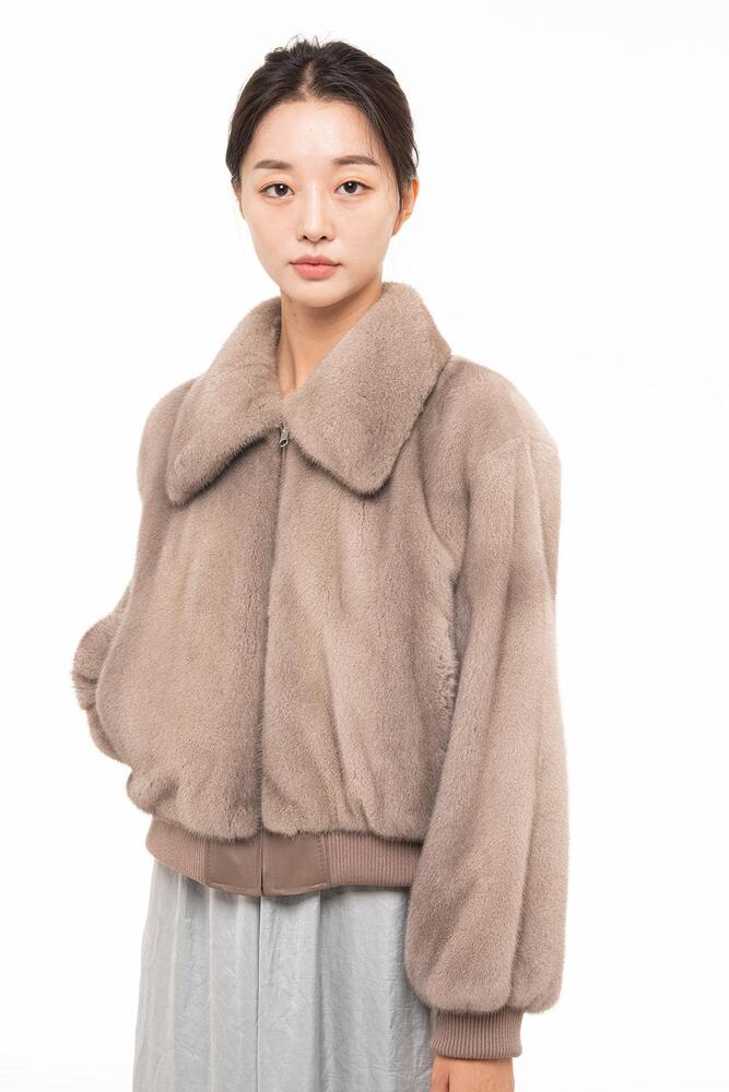 Silver Blue Stand-Collar Reversible Cropped Mink Jacket